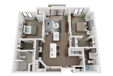 Floor plan for 2 beds, 2 baths, 1198 sqft